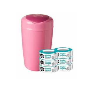 Sangenic SIMPLEE Poubelle à Couches Rose + 6 Recharges