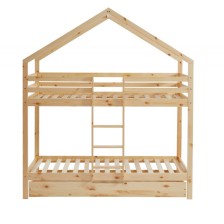 Lit cabane superposé avec tiroir Caravane des Rêves Naturel 90x190 - Laïba Kids Lit cabane superposé avec tiroir Caravane des Rêves Naturel 90x190 - Laïba Kids