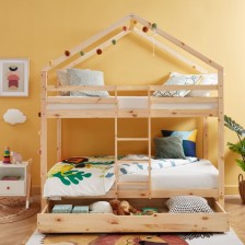 Lit cabane superposé avec tiroir Caravane des Rêves Naturel 90x190 - Laïba Kids Lit cabane superposé avec tiroir Caravane des Rêves Naturel 90x190 - Laïba Kids