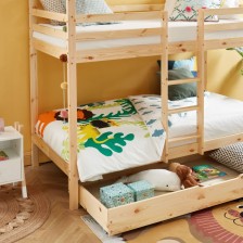 Lit cabane superposé avec tiroir Caravane des Rêves Naturel 90x190 - Laïba Kids Lit cabane superposé avec tiroir Caravane des Rêves Naturel 90x190 - Laïba Kids