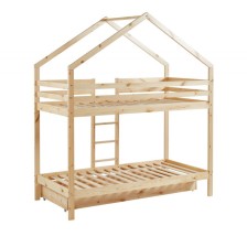 Lit cabane superposé avec tiroir Caravane des Rêves Naturel 90x190 - Laïba Kids Lit cabane superposé avec tiroir Caravane des Rêves Naturel 90x190 - Laïba Kids