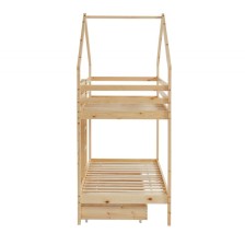Lit cabane superposé avec tiroir Caravane des Rêves Naturel 90x190 - Laïba Kids Lit cabane superposé avec tiroir Caravane des Rêves Naturel 90x190 - Laïba Kids