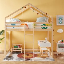 Lit cabane mezzanine Jardin des Petits Dormeurs Beige 90x190 - Laïba Kids Lit cabane mezzanine Jardin des Petits Dormeurs Beige 90x190 - Laïba Kids
